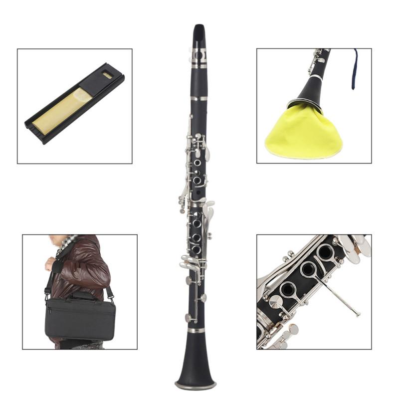 Clarinet ABS 17 Key bB Flat Soprano Binocular Clarinet with Cleaning Cloth Gloves Reeds Screwdriver