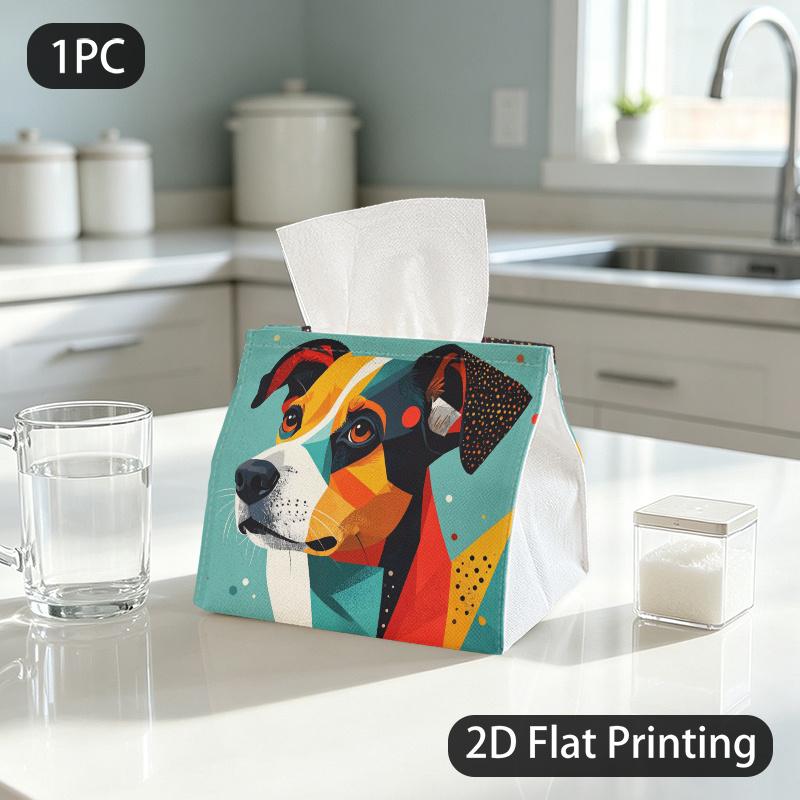 1pc Tissue Box, Modern Geometric Jack Russell Vibrant Charm Pattern, 2D Flat Printing, Crafted with Strong Polyester, Folds Flat, Tissue Dispenser, fo