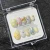 Cartoon Cute Short Square Round Reusable Full Cover Fake Nail Kawaii Cat Dog Hand-Painted Flowers Cherry False Nail