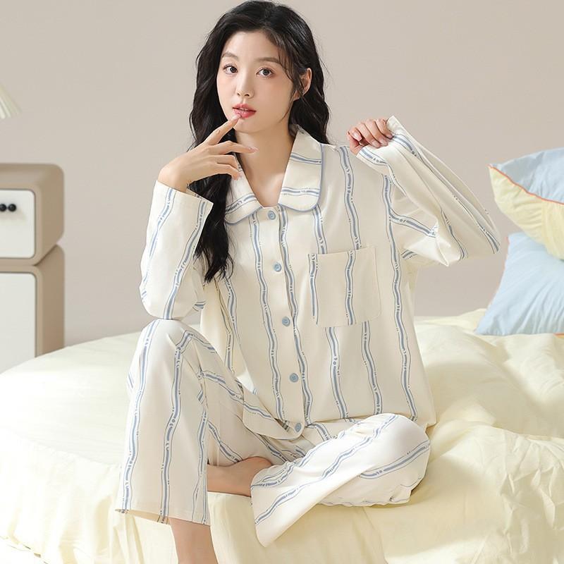 Women's Cardigan Long-sleeved Long Pants Cotton Pajamas Homewear   New Women's Cute Cartoon Comfortable Suit Can Be Worn Outside