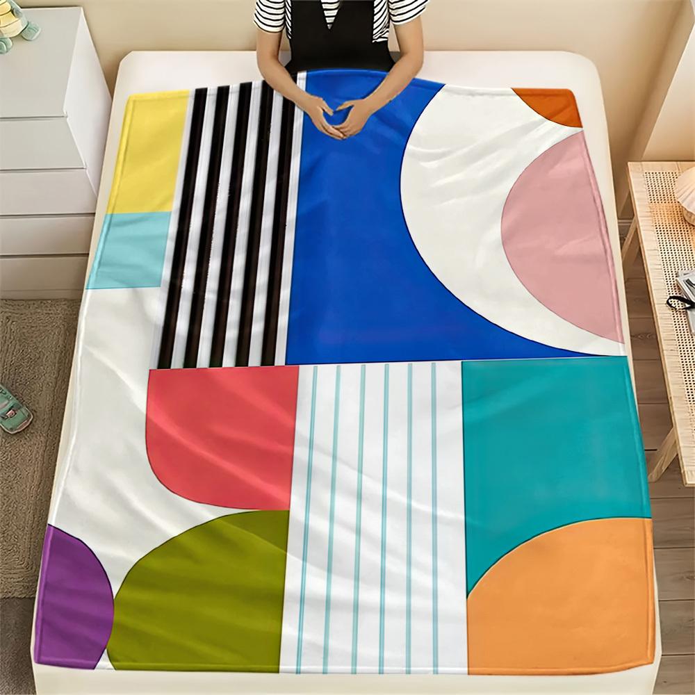 Multicolor Abstract Flannel Throw Blanket Geometric Mosaic Design Soft Cozy Fleece for Couch Bed Office and Travel All Season