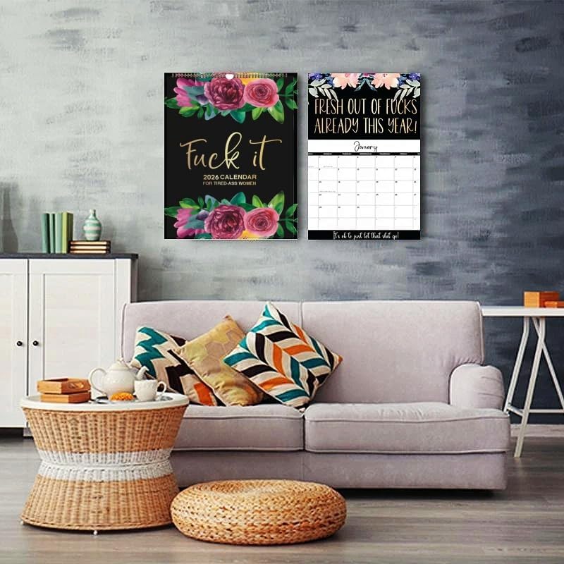 2026 Fu-ck It Calendar For Tired-Ass Women New Time Planning With Coil Wall Calendar Paper Hanging Calendar Indoor New Year's Gifts (BLACK A)