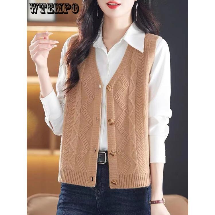 Женский жилет осень и зима новый кардиган с V-образным вырезом без рукавов однотонный свитер жилет свободный вязаный жилет для мам