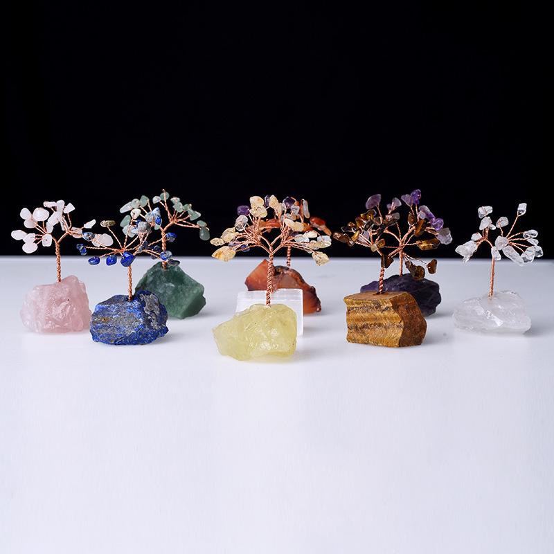Миниатюрный натуральный драгоценный камень Lucky Tree Base Home Office Desk Living Decor