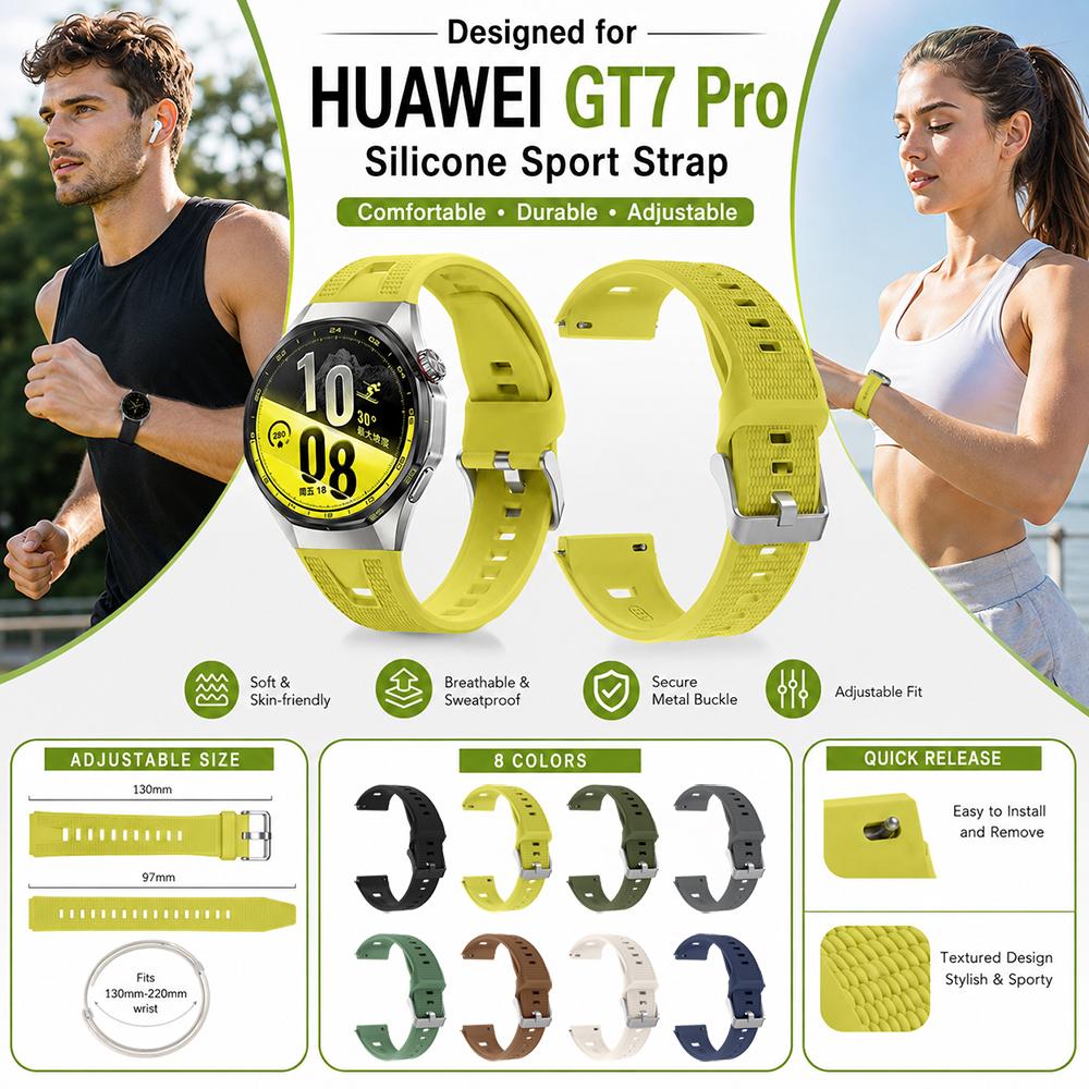 Прочный спортивный ремешок для Huawei Watch GT 7 Pro GT 6 Pro Водонепроницаемый силиконовый ремешок Регулируемый браслет Запасная часть