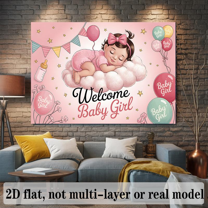 2D plane 2D plane banner 1 piece baby welcoming background cloth for girls polyester banner decoration