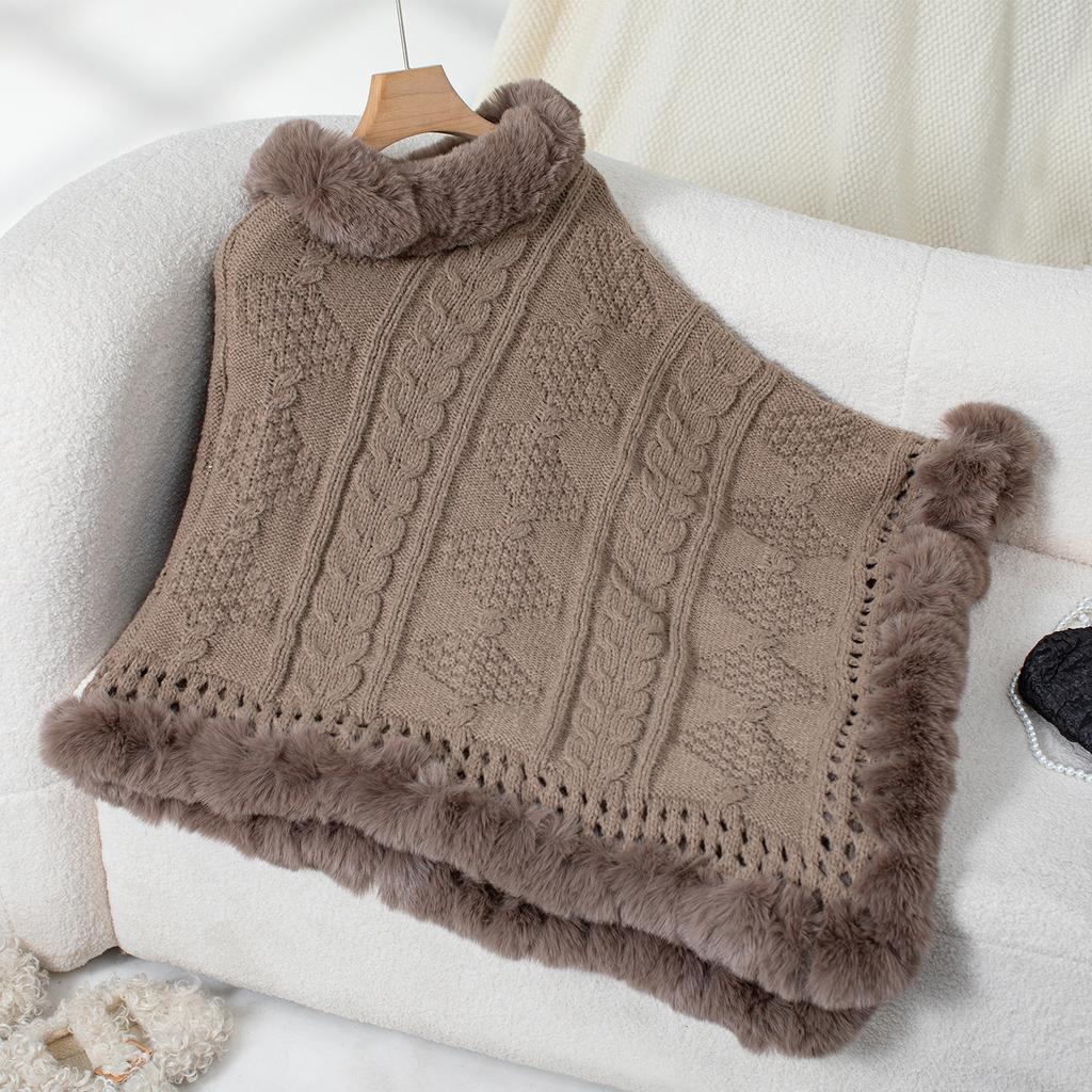 Женский осенне-зимний большой размер однотонный трикотажный шерстяной воротник свободный пуловер свитер плащ 5 цветов