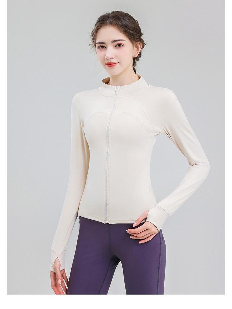 Women's High Collar Quick-Dry Yoga Jacket - Slim Fit, Non-Slip Zipper, Long Sleeve, Nude Feel Sportswear