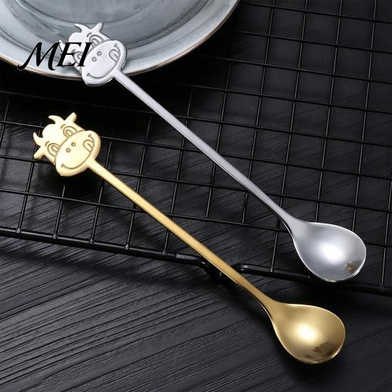 Cute Animal Handle Spoon Stainless Steel Coffee Spoon, Long with Bull Head Decor, Gold Multifunctional Stirring for Milk Tea Yogurt Jam Acid