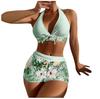 Women's Paneled Printed Swimsuit Ladies Fashion Sexy Split Boxer High Waist Swimsuit Two-Piece Set V-Neck Bathing Suits Female