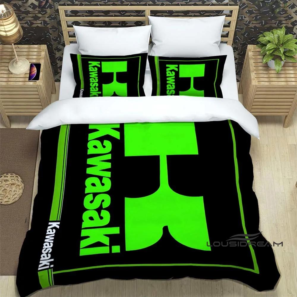 3D Ретро Принт Логотип Мотоцикла K-Kawasaki Комплект Постельного Белья Элегантный Комплект Постельного Белья Пододеяльник Покрывало на Кровать Роскошный Подарок на День Рождения