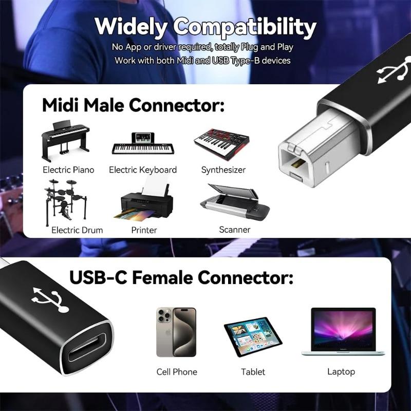 Адаптер USB Type-C (мама) на USB-B (папа) USB 2.0 Адаптер для принтера, пианино, клавиатуры, факса, сканера, MIDI-интерфейса