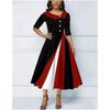 Retro A-Line Midi Dress with Skew Collar and Half Sleeves - All-Season Easy Care Polyester