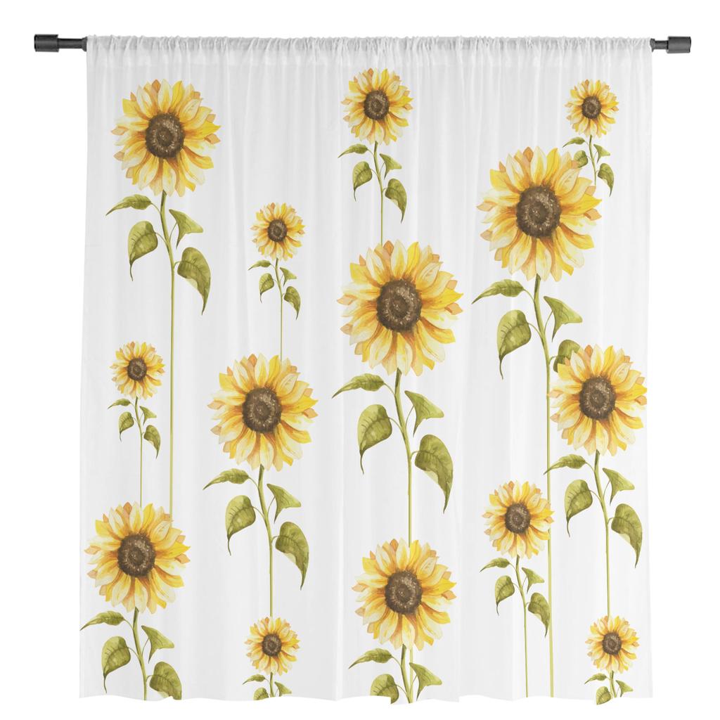 Акварельные подсолнухи Белые прозрачные шторы для украшения гостиной Оконные шторы для кухни Тюлевые вуалевые органзовые шторы
