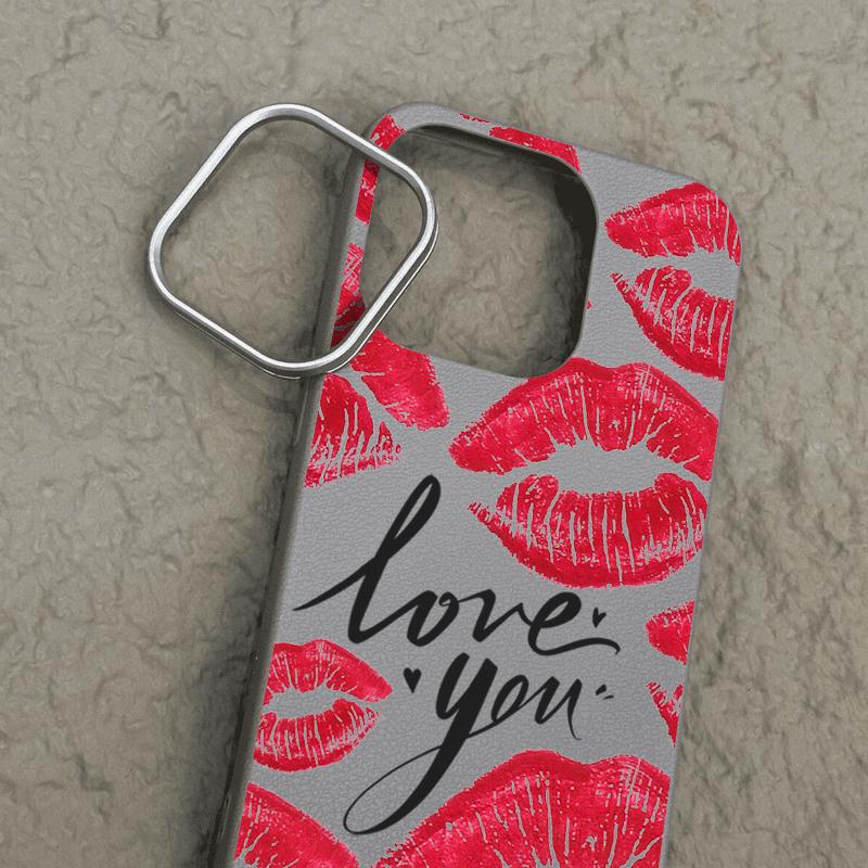 Тонкий чехол для телефона Love Red Lips Pattern из матовой кожи с текстурой для iPhone 16 Pro Max 15 14 Pro 13 12 11, противоударный защитный чехол для объектива из ТПУ с мягким бампером