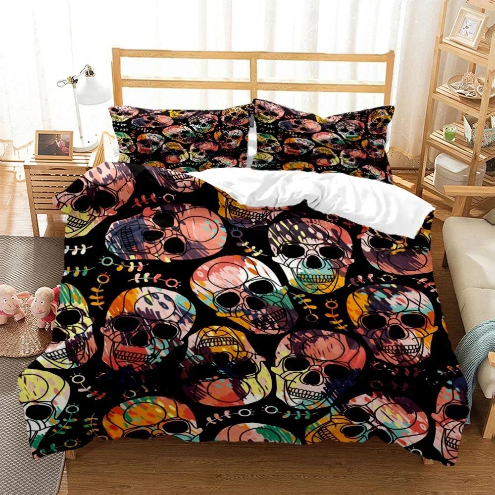 3D Print Mysterious Colored Skeleton Comfortable Duvet Cover Pillowcase Bedding Set Children Bedroom Decoration Home Textile