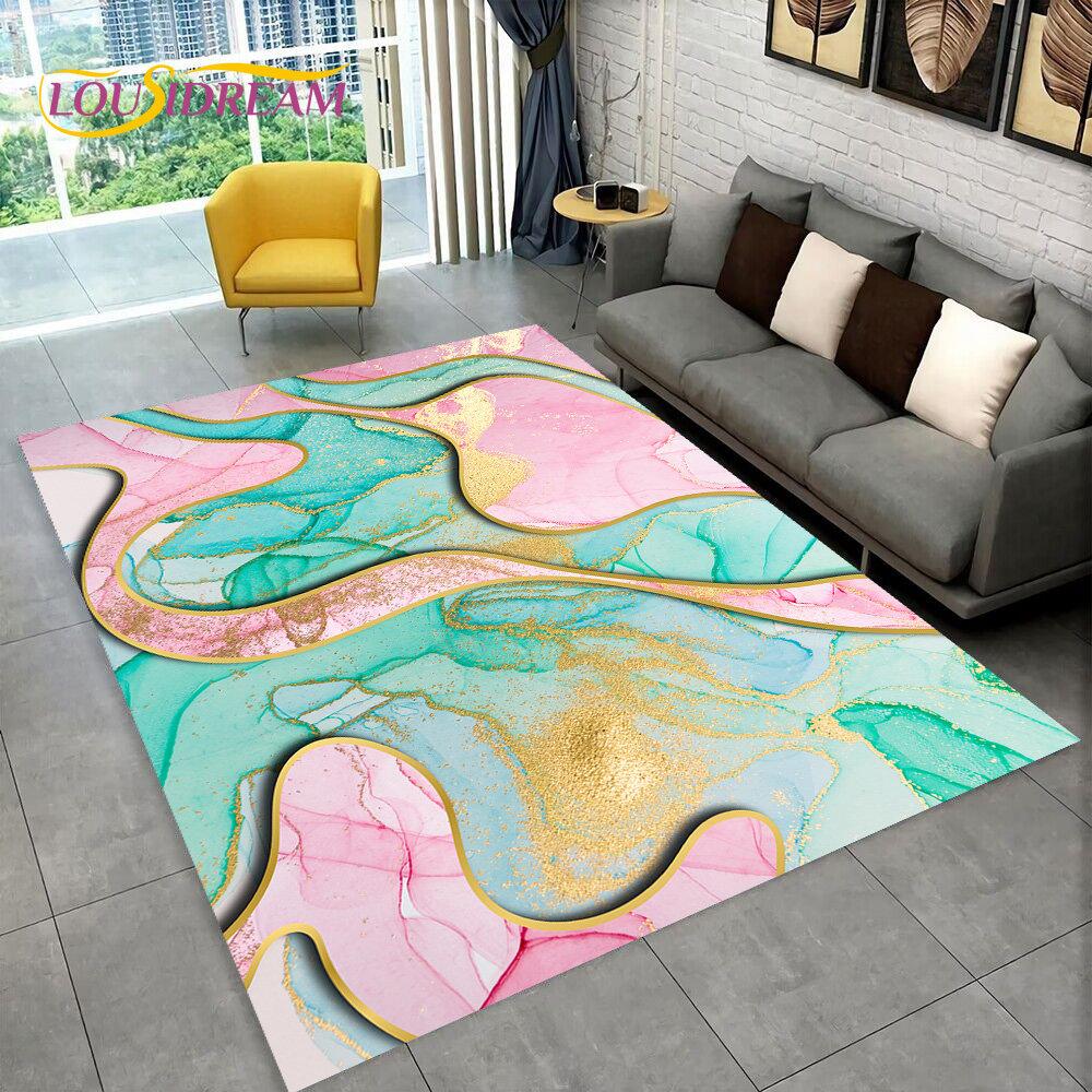 3D цвет золотого скандинавского мрамора, великолепный коврик, ковер для дома, гостиной, спальни, дивана, коврик для кухни, декор для кухни, нескользящий напольный коврик