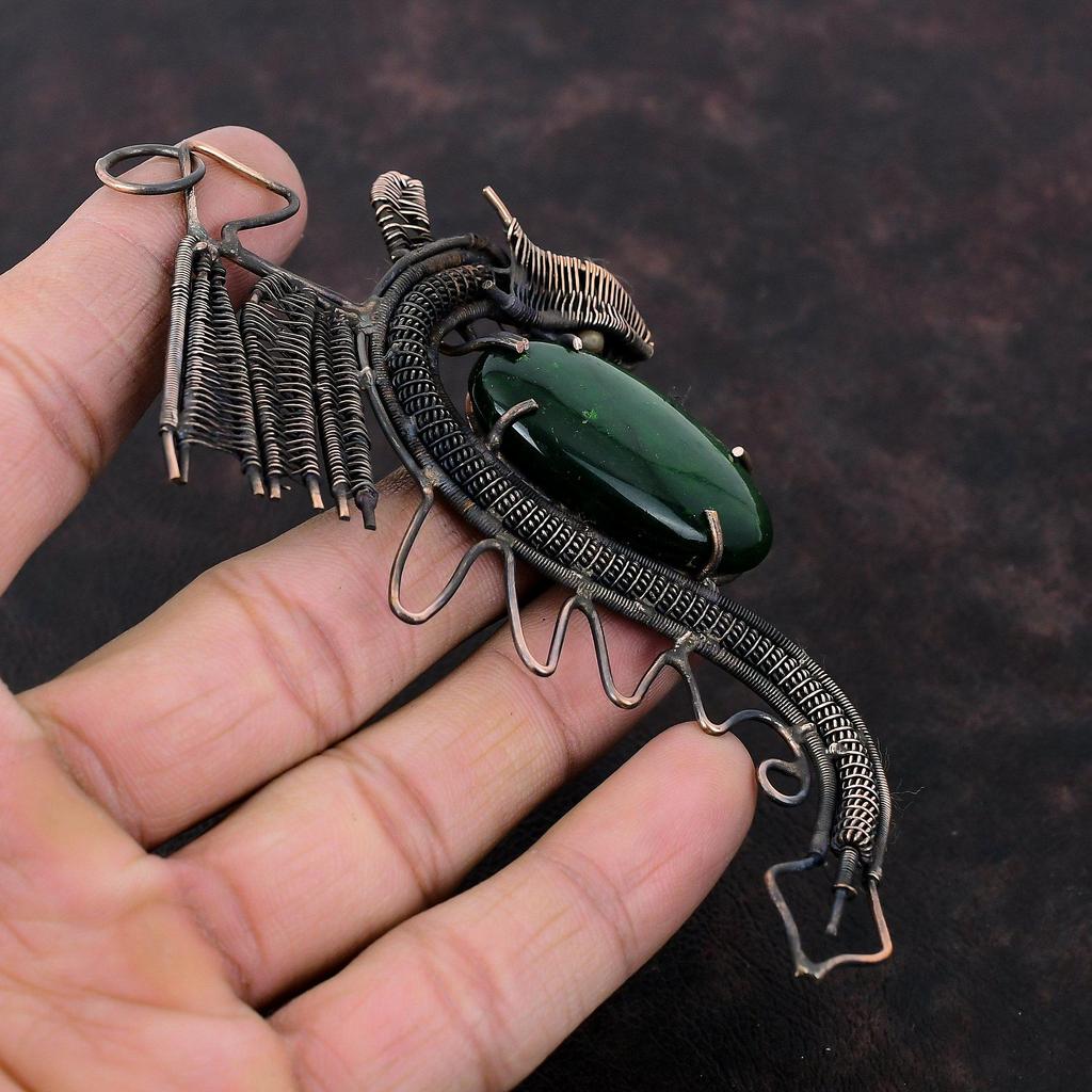 Зеленый огненный лабрадорит кулон медная проволока обернутый кулон ручной работы дракон кулон драгоценный камень медное ювелирное украшение кулон для женщин подарок для матери