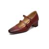 Fashion 2025 Fashion Women Pumps Shoes Chunky High Heels Leather Mary Jane Vintage Summer Round Toe Shoes Spring Woman Black Size 34-40