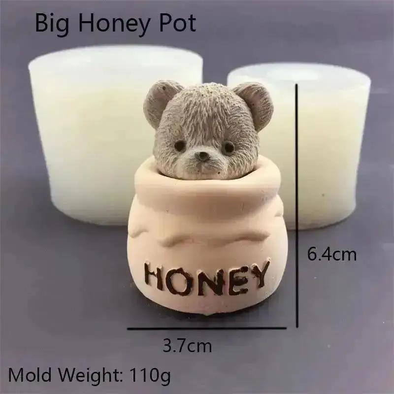 1pc Bear Honey Jar Little Bear Candle Silicone Mold Cake Baking Mould Aroma Candle Plaster Drip Mold for Home Decoration