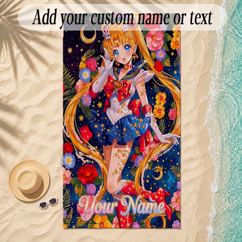 Beach TowelSailor Moon Custom Name Text Personalized Soft Towel for Beach Pool Indoor Home Decor Gift