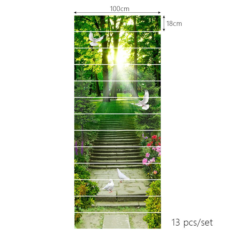 Горный водопад Лебедь Пейзаж Наклейка на стену Комната Лестница Украшение Шаг Напольный художественный постер Самоклеящийся водонепроницаемый настенный постер