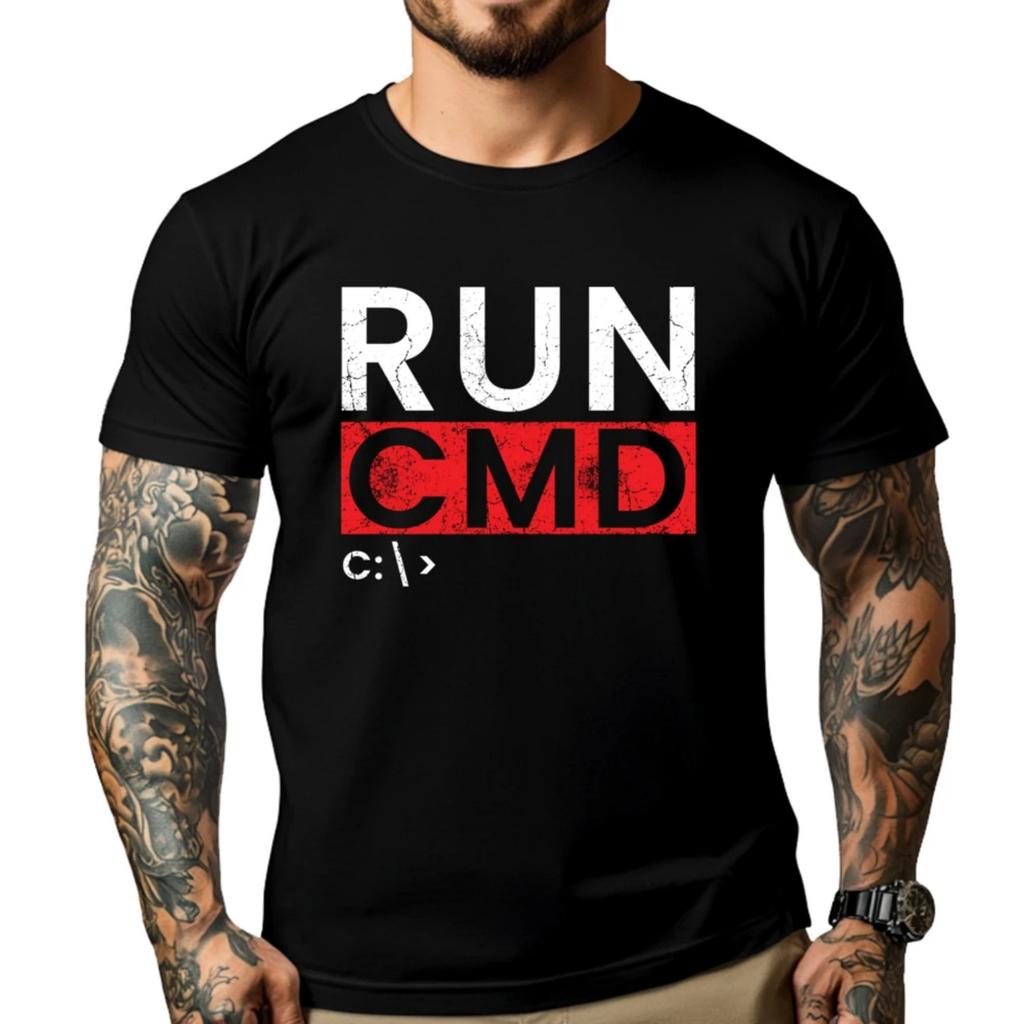 Run Cmd Programmer System Admin Computer Scientist Saying Harajuku Comfortable Camiseta Masculina National Flag Day