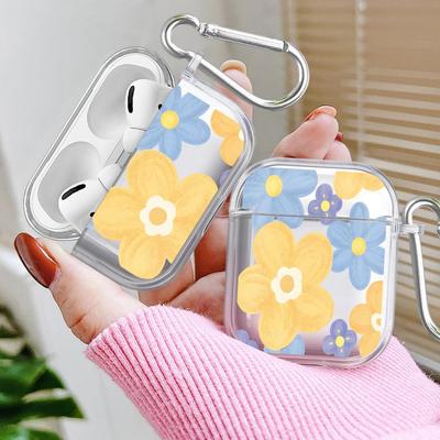Прозрачные чехлы для наушников Чехол-крышка Для Airpods Pro3 3 4 Pro 2 Pro2 1 Синие Желтые Цветы
