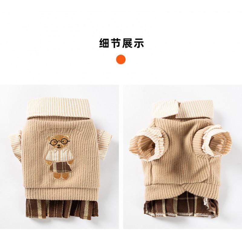 Pet Cat Clothing Set College Style Bear Embroidery Couple Outfit Shirt Hoodie Two-Leg Jumpsuit Small To Large Cats