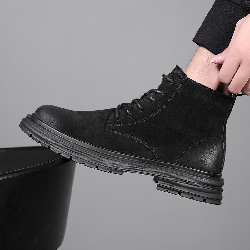 Fashion British Style Men Fashion Outdoors Desert Boots Cow Suede Leather Shoes Cowboy Autumn Winter Boot Handsome Black Ankle Botas Man