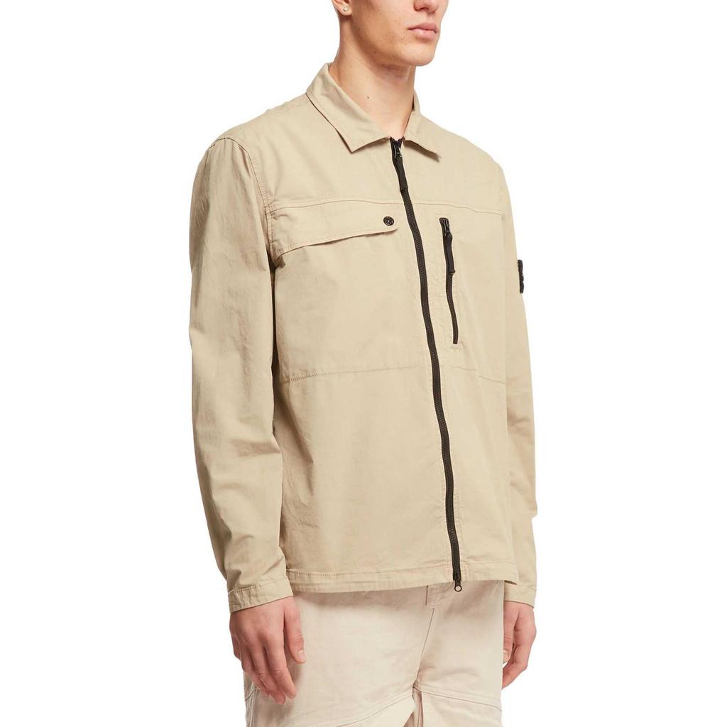 STONE ISLAND SS24 Куртка из хлопка супима однотонная с односторонней молнией, нагрудным карманом и логотипом Мужская куртка Бежевый 801510210-V0095