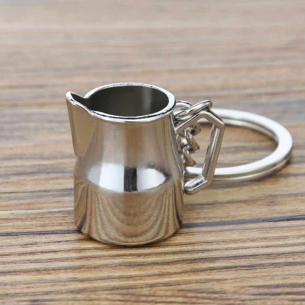 Creative 3D Coffee Keychain Metal Mini Size Moka Pitcher Keyring Barista Keychain Coffee Enthusiasts