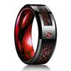 Fashion 8mm Men Red Groove Beveled Edge Stainless Steel Celtic Dragon Ring Zircon Inlay Red Carbon Fibre Ring Men Wedding Band