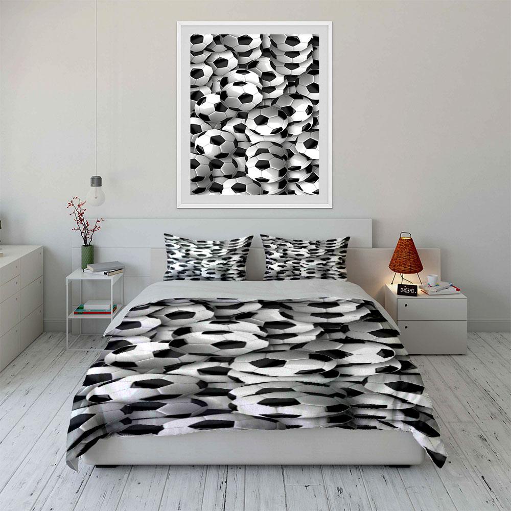 Stacked black-and-white soccer balls. Bedding sets Duvet cover sets Duvet covers Pillowcases(1 * Duvet Cover 2 * Pillowcases without duvet insert)