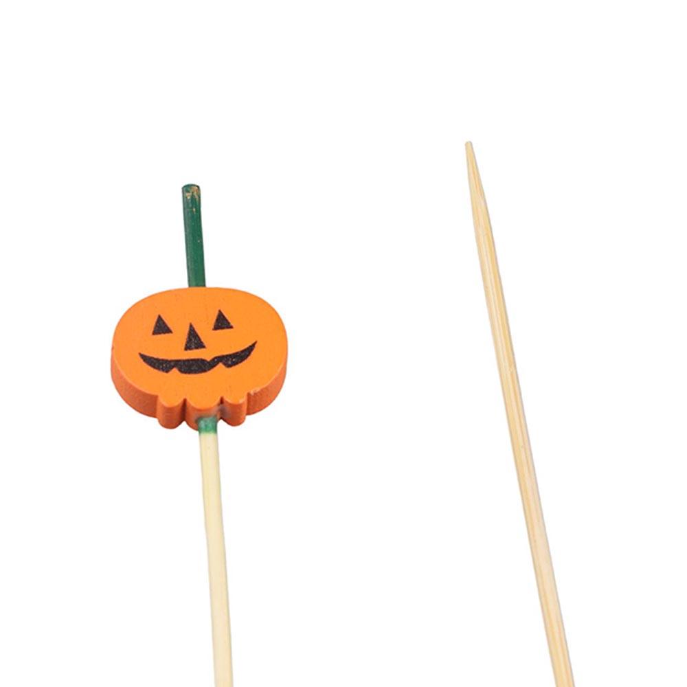 100pcs Natural Material Halloween Pumpkin Bamboo Skewers Cocktail Sticks Thanksgiving