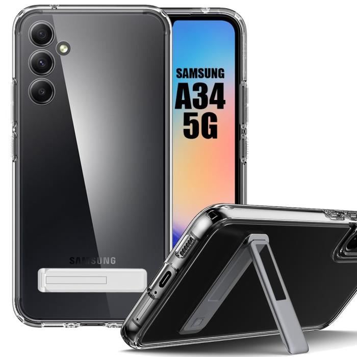 Transparent Silicone Case - BOOLING - for Samsung Galaxy A34 5G - Adjustable Stand - Shock Protection - Flexible