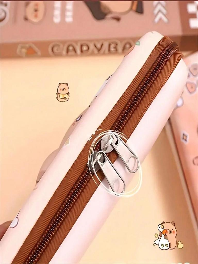 1 Милый мультяшный пенал с капибарой и пандой - Вместительный 3-слойный многофункциональный пенал с водонепроницаемостью, устойчивостью к давлению и