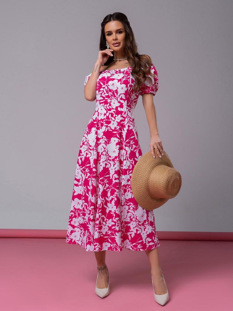 Цветочное  платье с открытыми плечами ISSA Plus