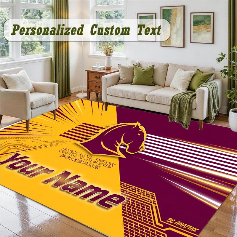 Crystal Velvet Square Rug Custom NameBrisbane Broncos Pattern Non Slip Home Floor Decor Rug