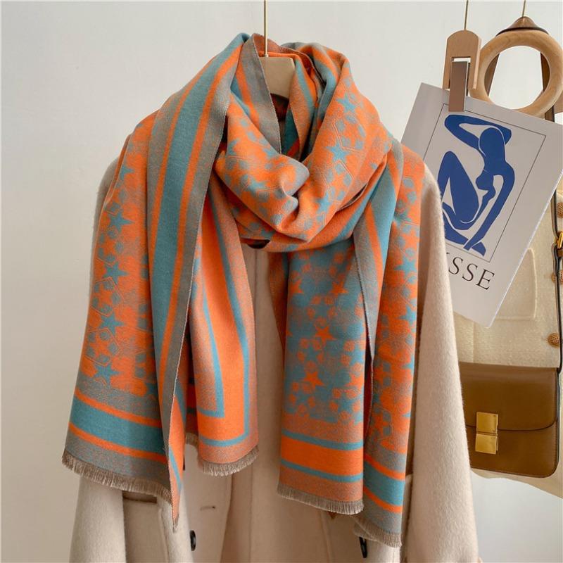 Autumn and Winter Five-pointed Star Warm Scarf Women's Long Thickened Imitation Cashmere Scarf Stall