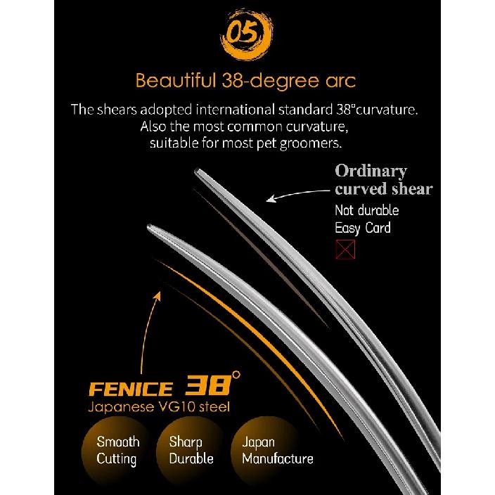 Fenice Professional Dog Grooming Curved Scissors VG10 Stainless Steel Shears for Pet Groom Super Curve Scissor