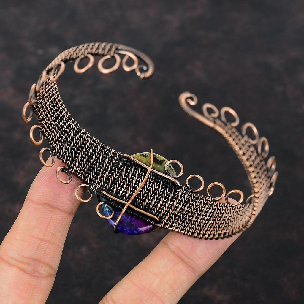 Rainbow Solar Quartz Druzy Bangle Copper Wire Wrapped Cuff Bracelet Adjustable Bangle Gemstone Bracelet Wedding Gift Handmade Copper Jewelry