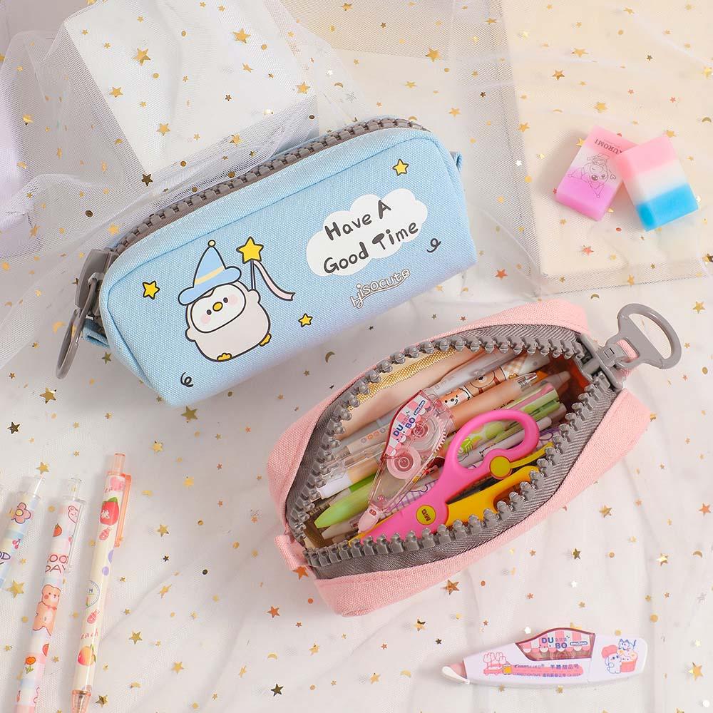 Большая емкость мультяшный холст пенал письменные принадлежности мультяшный молния пенал для карандашей дети
