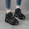 Fashion Sneakers Women NEW Punk Style Shoes Lace-up Heel Height 6CM Platform Shoes Gothic Ankle Rock Boots Metal Decor Woman Sneakers