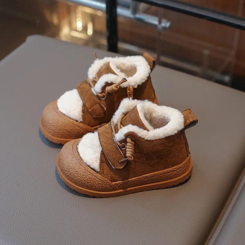 2024 Winter Kids Snow Boots Soft Bottom Girls Causal Cotton Shoes Fashion Versatile Outdoor Children Boys Plush Boots Hook Loop