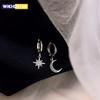 Серьги-хупы из стерлингового серебра 925 пробы с кубическим цирконием в виде звезды и луны, асимметричные, для женщин и девушек, золотого и серебряного цвета, праздничные украшения, подарки