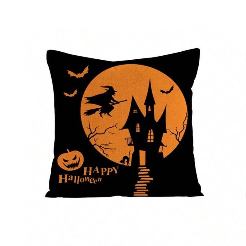1pc Halloween Witch Ghost Bat Spider Web Decorative Pillowcase, Happy Halloween Linen Sofa Bed Cushion Cover Decoration