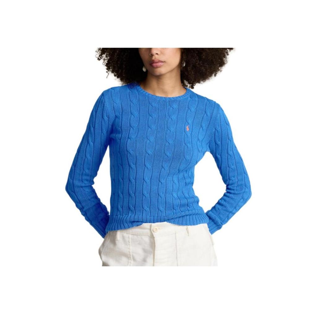 Polo Ralph Lauren Solid Logo Вышитый круглый вырез с длинным рукавом Трикотажный свитер Женский свитер Синий 211570012-141