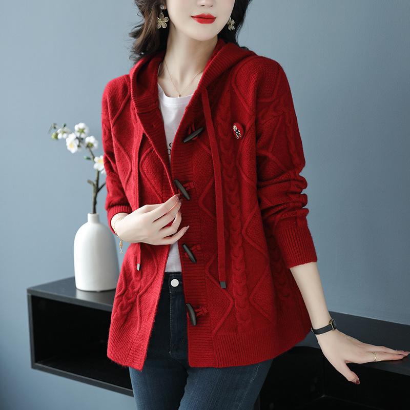 Knitted Sweater Cardigan Women's Spring Autumn 2025 New Long Sleeve Loose Hooded Casual Sweater Jackets Female Knitwear