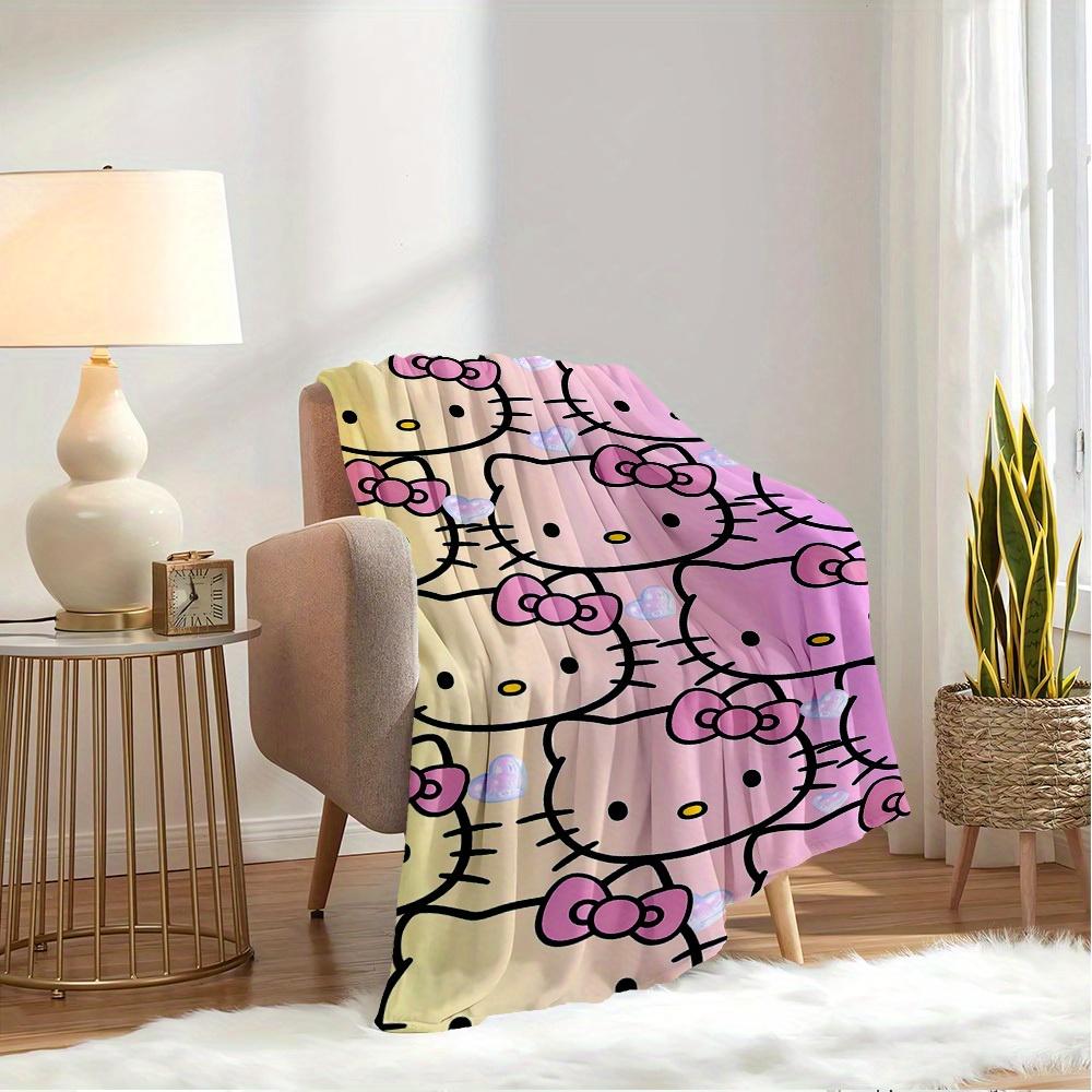 1pc Hello Kitty gradient background pattern blanket - home decoration blanket for all seasons, soft and comfortable, machine washable, suita